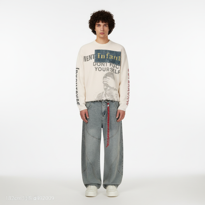 Retro Patchwork Barrel Jeans