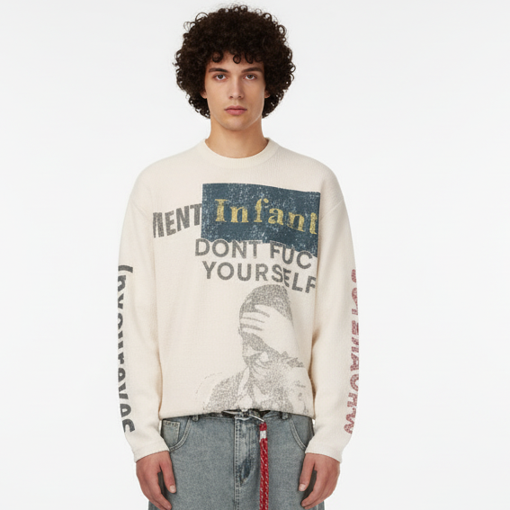 Knit Graphic Crewneck Sweatshirt