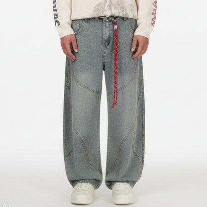 Retro Patchwork Barrel Jeans