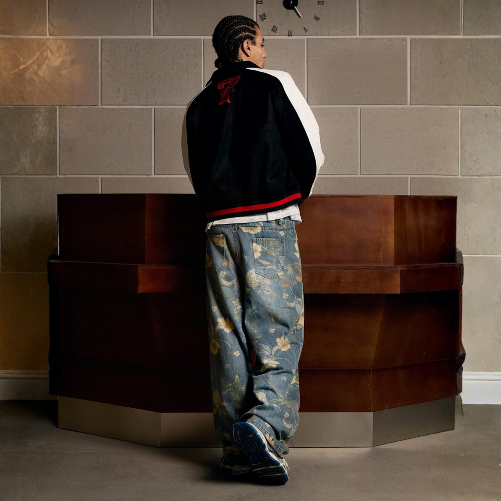 Denim Floral Print Jeans