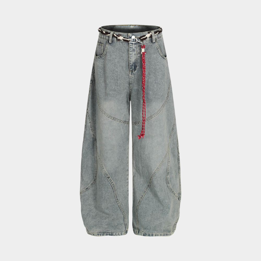 Retro Patchwork Barrel Jeans
