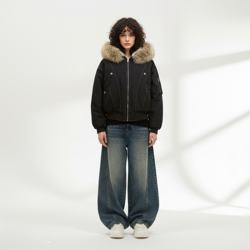 Hooded Faux Fur Bomber