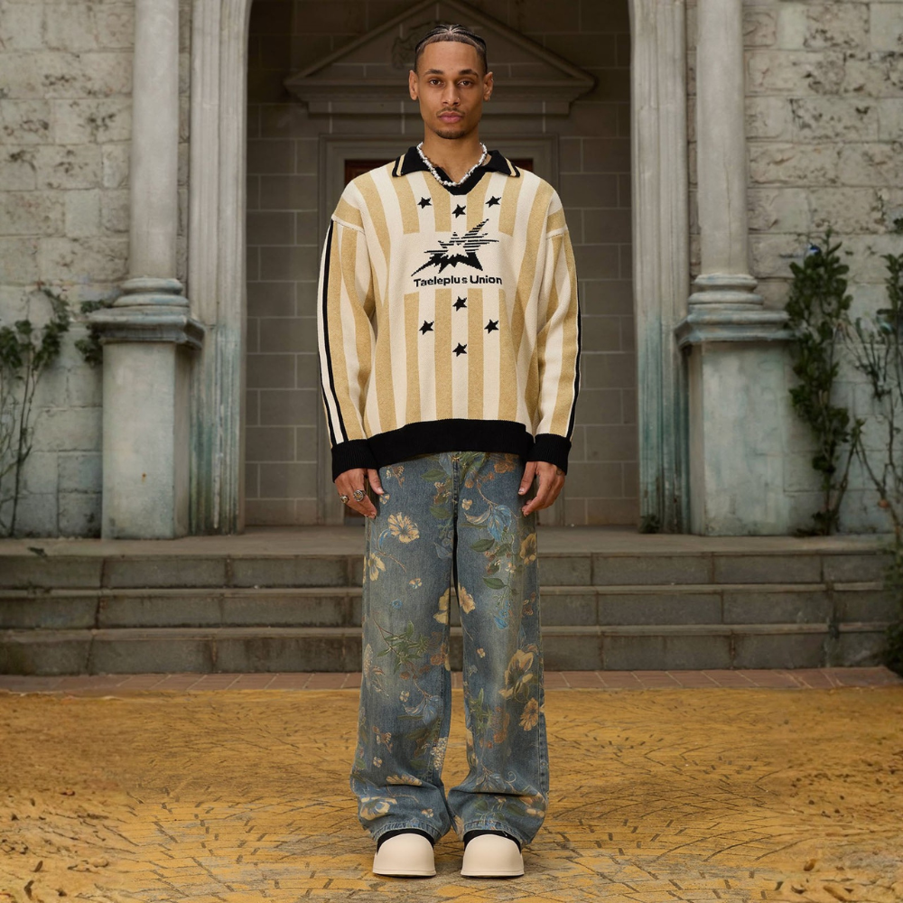 Denim Floral Print Jeans