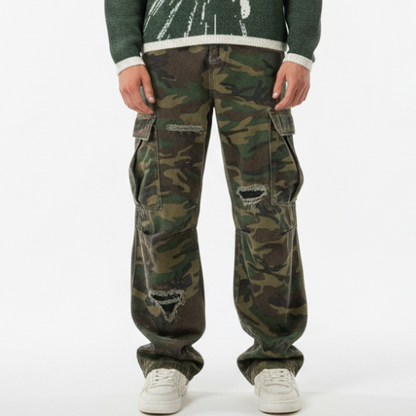 Ripped Camouflage Cargo Pants