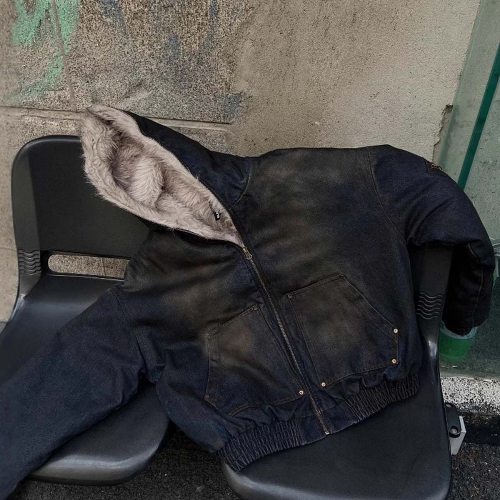 Denim Fur Hooded Jacket