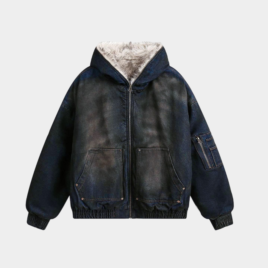 Denim Fur Hooded Jacket