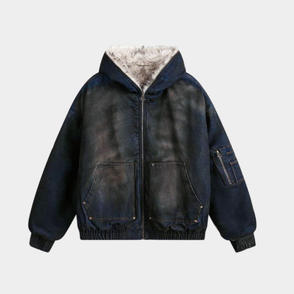 Denim Fur Hooded Jacket