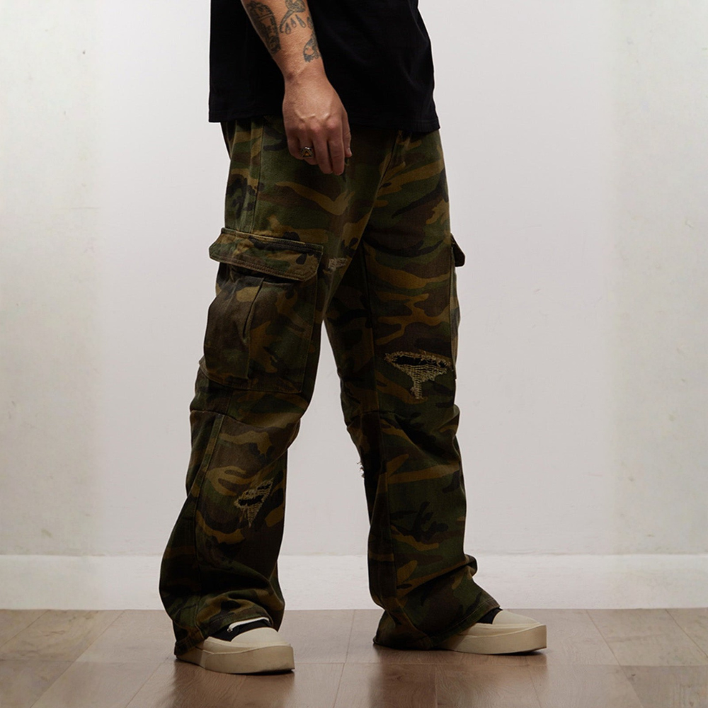 Ripped Camouflage Cargo Pants
