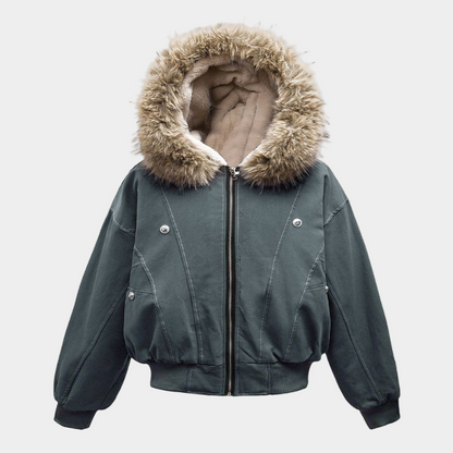 Hooded Faux Fur Bomber