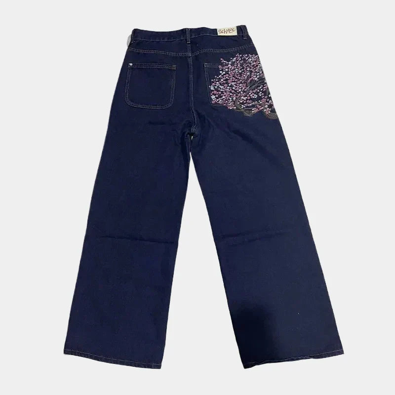 Baggy jeans Cherry Blossom Embroidery