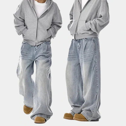 Oversized Washed Blue Jeans