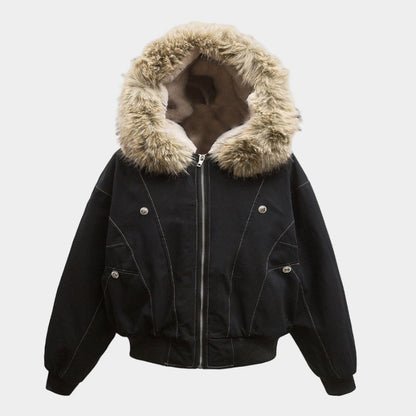 Hooded Faux Fur Bomber